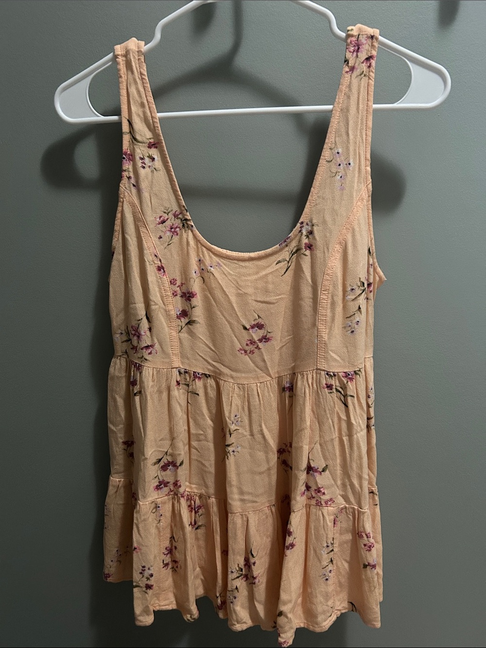 American Eagle Outfitters Peach Floral Tiered Tank